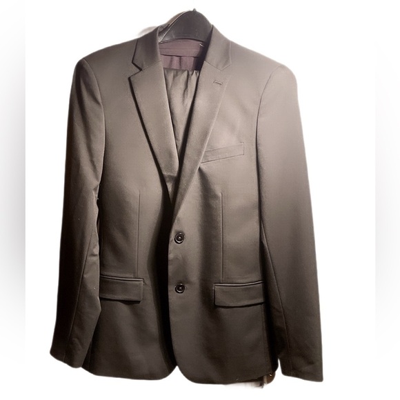 RW&CO black 2 button stretch trendy poly blend lined slim fit 2 piece suit 34 - Picture 2 of 8